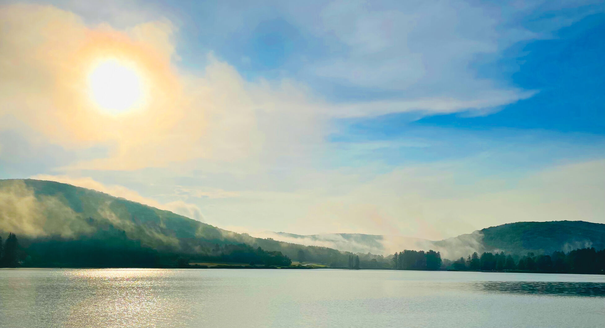 Steamy morning sun over Red House Lake at Allegany State Park